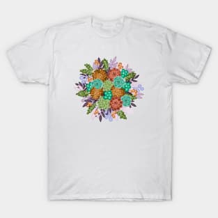 Orange and teal Floral bouquet T-Shirt